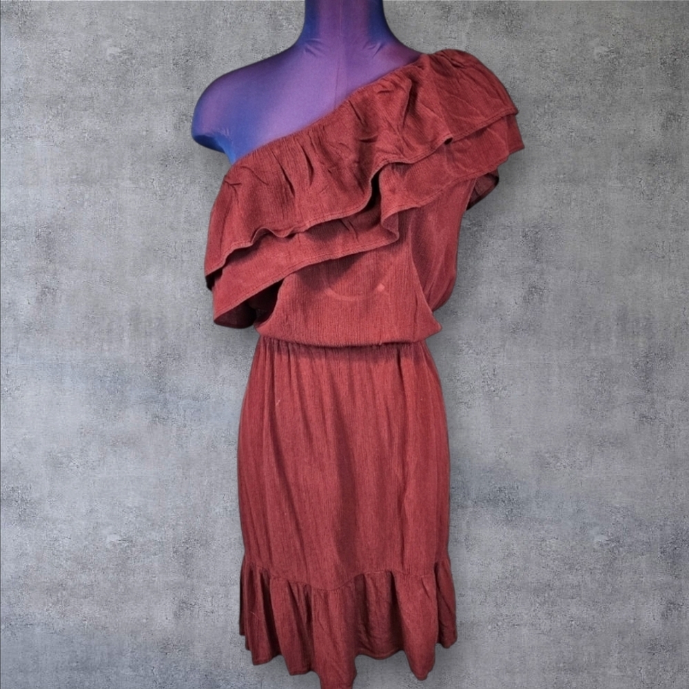 Mossimo Rust Ruffle One Shoulder Blouson Dress Size XL Women's O5